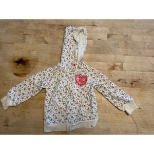 OshKosh Bgosh Toddler Girls‎ Floral Heart Applique Zip Up Hoodie Sweatshirt 2T